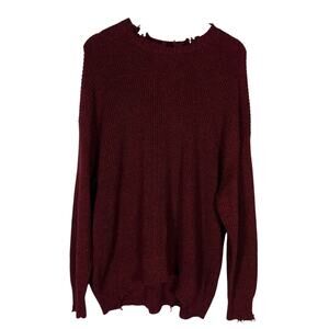 Pistola Womens Sweater XL Cherry Red Distressed Knit Oversized Edgy Streetwear